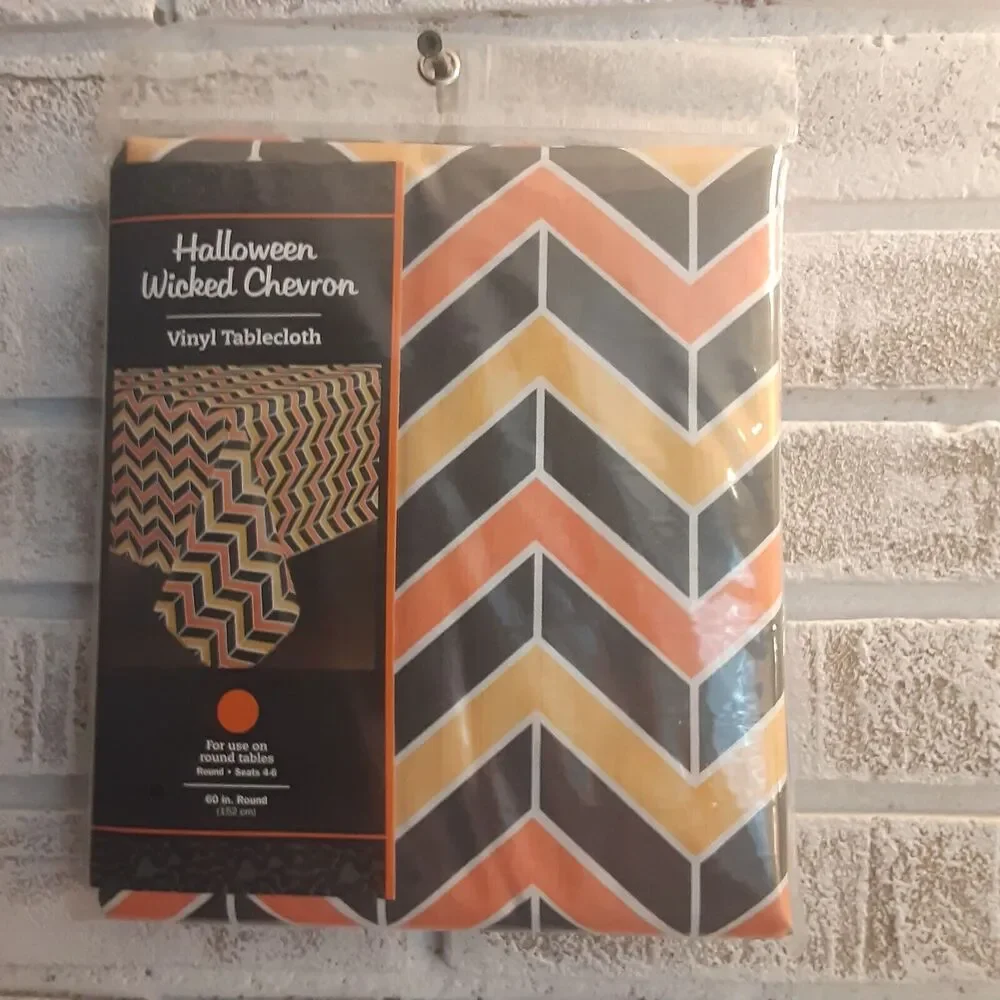 Halloween Wicked Chevron Vinyl Tablecloth 60